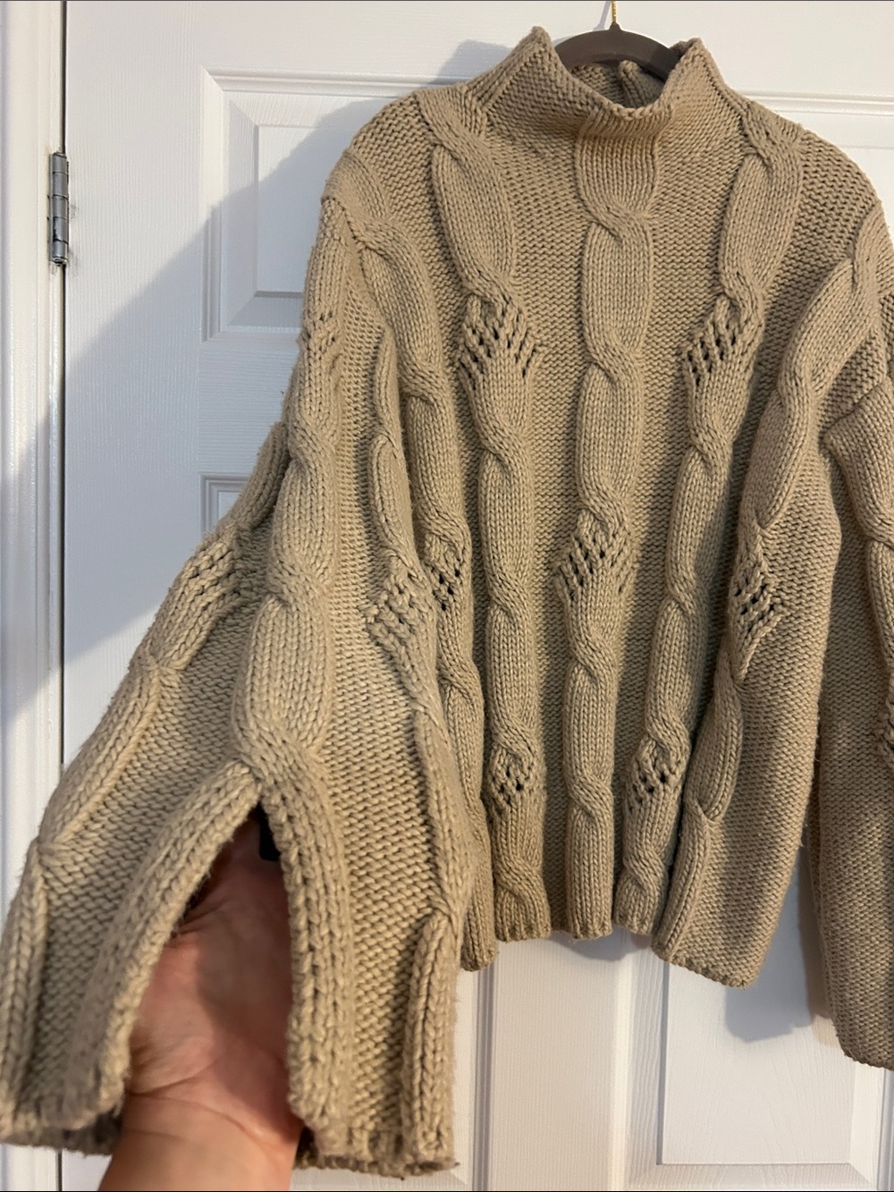 Zara Size Medium Taupe Cable Knit Turtleneck Sweater - Picture 6 of 8